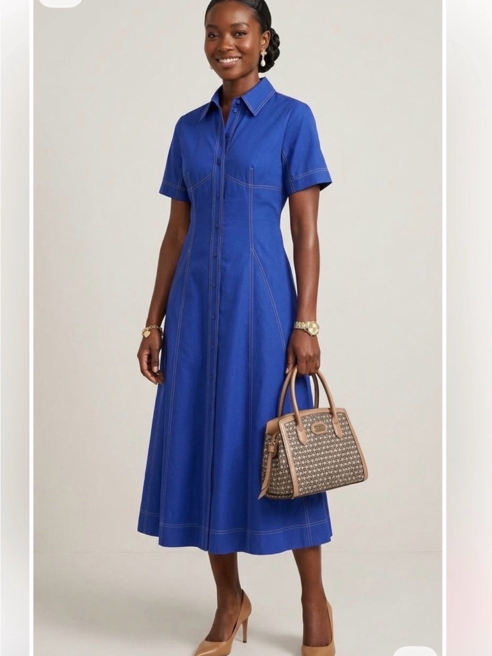 Tailored Midi Shirt Dress in Bright Blue
